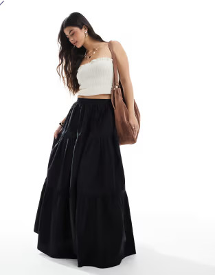 ASOS DESIGN tiered boho maxi skirt in black | ASOS (Global)