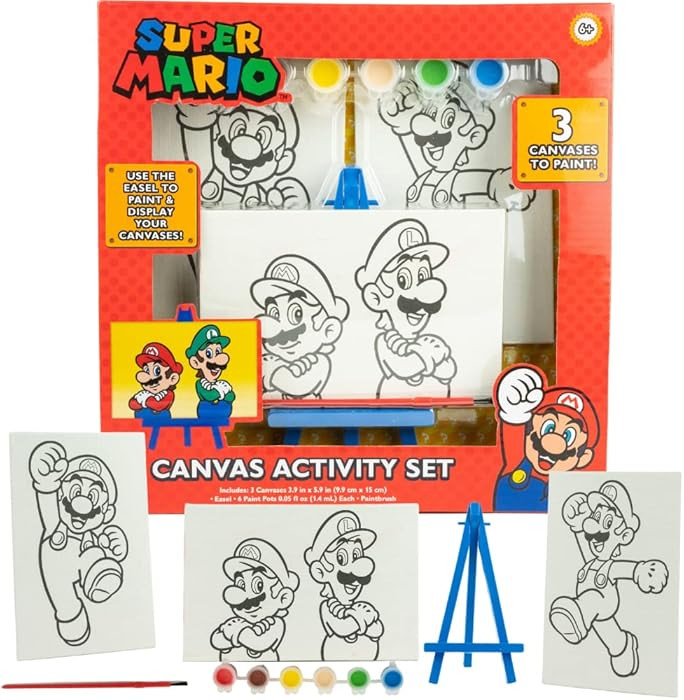 Innovative Designs Super Mario Canvas Paint Set for Kids with 3 Canvases, Acrylic Paint | Amazon (US)