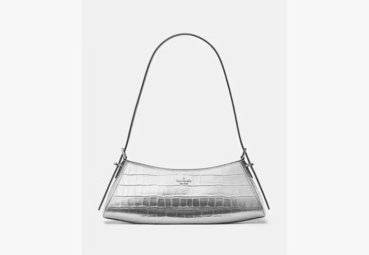 Kate Spade Frankie Metallic Croc Embossed Small East West Shoulder, Silver | Kate Spade Outlet