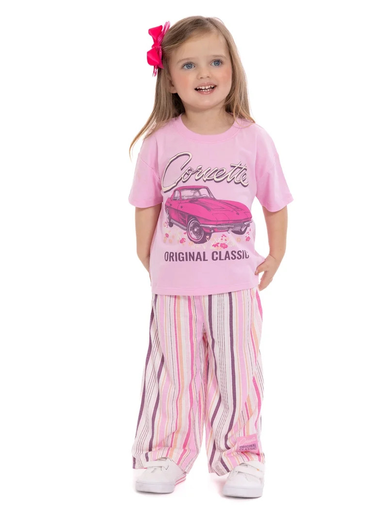 Corvette Toddler Girls Graphic Tee and Stripe Pants Set, 2-Piece, Sizes 12M-5T | Walmart (US)