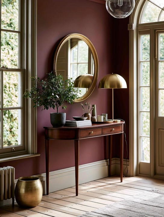 Console tables are entering a new era.

For years, rustic farmhouse styles dominated home décor. Now we're seeing a shift toward polished wood, rich colors, and timeless elegance.

Our favorite foundation is simple.

A beautifully finished wooden console table.

A gold-framed mirror.

And if you want a more modern designer look, finish it with a sculptural gold dome table lamp.

Gold and wood have been paired together in interiors for centuries because they naturally balance one another. The warmth of wood keeps the space grounded, while gold adds elegance, light, and refinement.

If you're ready to make an even bigger statement, paint the wall behind it in a rich rustic burgundy. The contrast makes the gold glow, highlights the wood, and instantly transforms an ordinary hallway or entryway into a designer moment.

Complete the look with a touch of greenery, whether it's a small olive tree or your favorite indoor plant.

Simple elements. Timeless impact.

We've linked our favorite polished console tables, gold mirrors, mushroom dome lamps, and rustic burgundy paint to recreate this beautiful look.

Elegance is about taste, not about square footage.

#ConsoleTable #EntrywayDecor #HomeDecor 

 #LTKHome