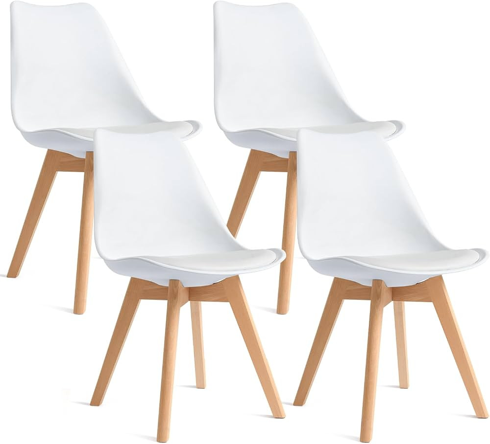 CangLong, White Modern Set, Shell Chair with Wood Legs for Kitchen, Dining, Living Room-Set of 4,... | Amazon (US)