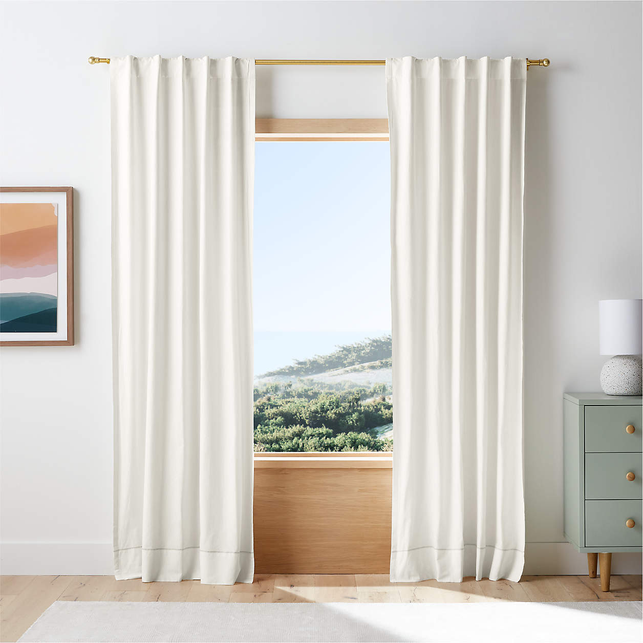 Pampas Ivory Embroidered Stitch Organic Cotton Blackout Curtain Panel 44"x84" + Reviews | Crate &... | Crate & Barrel