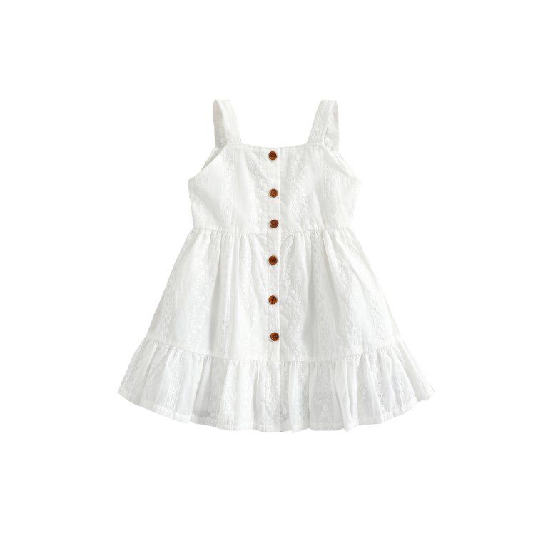 Canrulo Toddler Baby Girls Summer Dress Casual Sleeveless Ruffle Hem A line Tutu Sundress Beach D... | Walmart (US)
