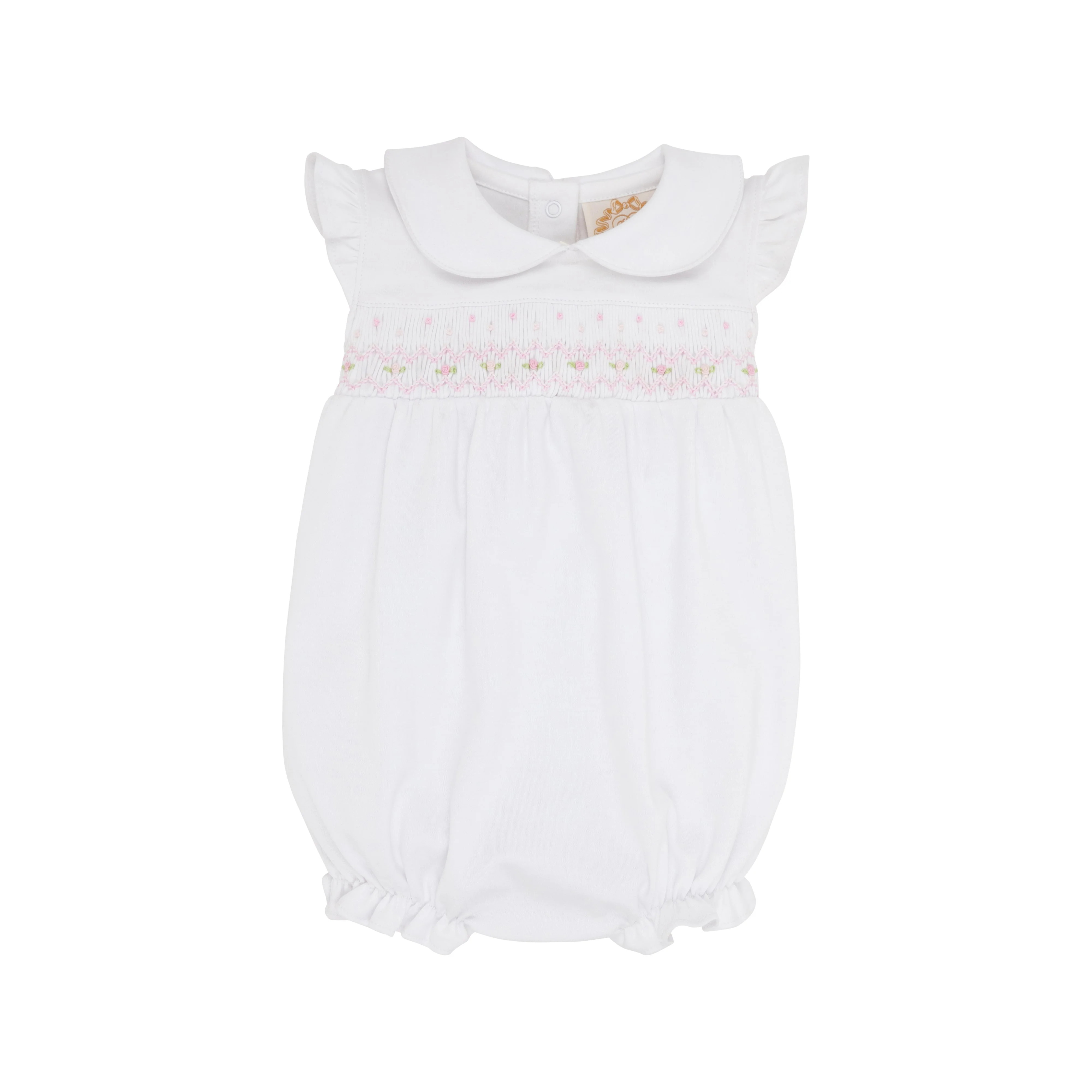 Smocked Banbury Bubble Worth Avenue White & Palm Beach Pink Rosebud Smocking | Loozieloo