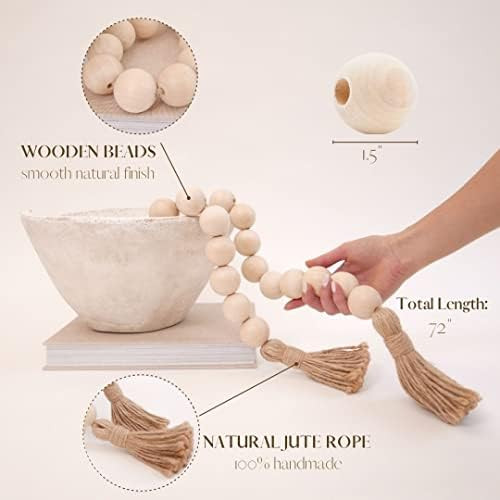 MARI Designs Wood Bead Garland with Large 1.5" Diameter Wooden Farmhouse Beads — 72" Long Beade... | Amazon (US)