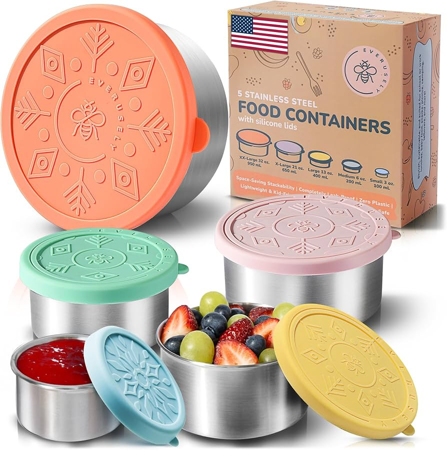 Stainless Steel Food Containers, Metal Lunch Boxes, Set of 5, Bright | Amazon (US)