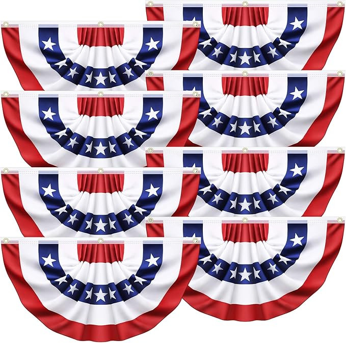 8 Pack USA Pleated Bunting Fan Flags, 1.5x3 Ft USA Patriotic Half Fan Banner American Flag Decora... | Amazon (US)