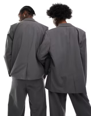 Weekday Unisex Leo regular fit blazer in dark gray exclusive to ASOS - part of a set | ASOS (Global)
