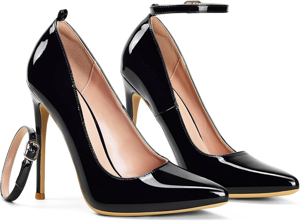 Elisabet Tang Women's Fashion Removable Ankle Strap Classic Pumps High Heels - 4.7IN Sexy Closed ... | Amazon (US)
