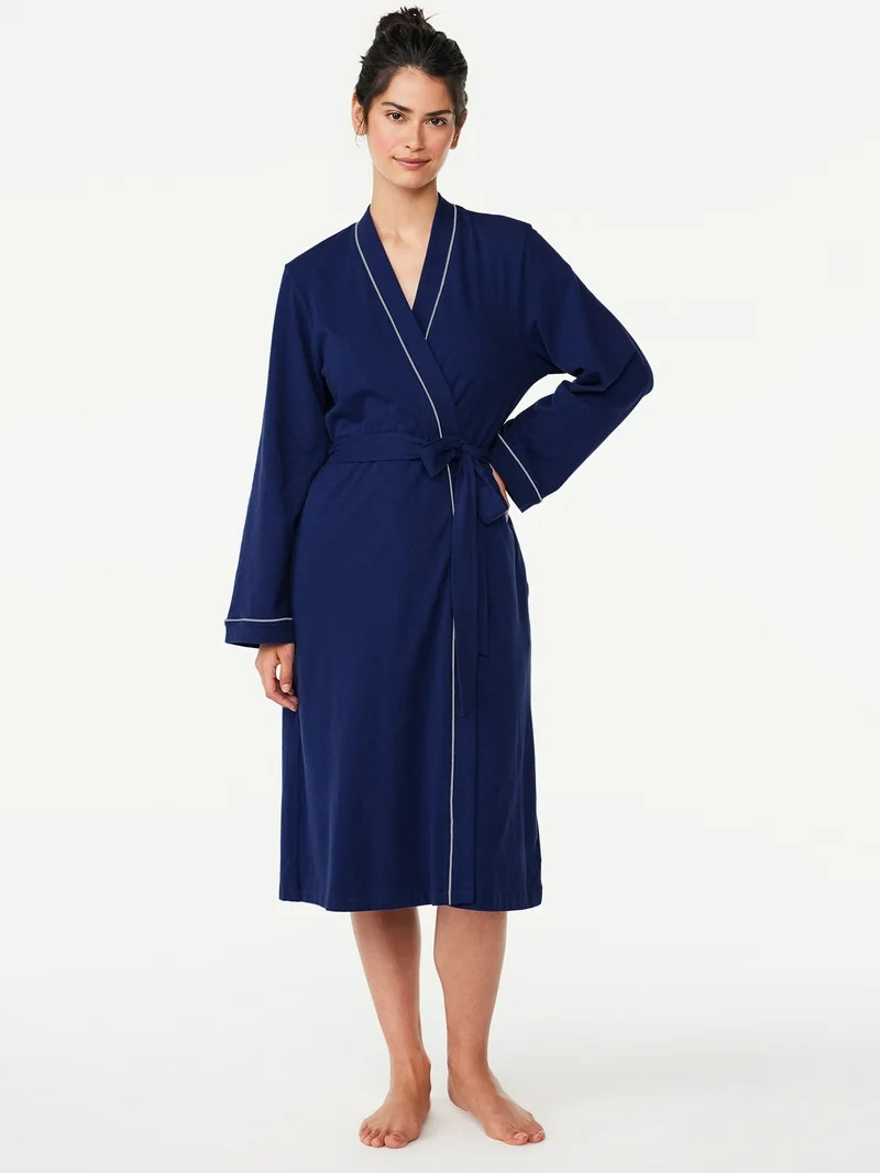 Joyspun Women's Cotton-Blend Wrap Robe with Long Sleeves, Sizes S-3X | Walmart (US)