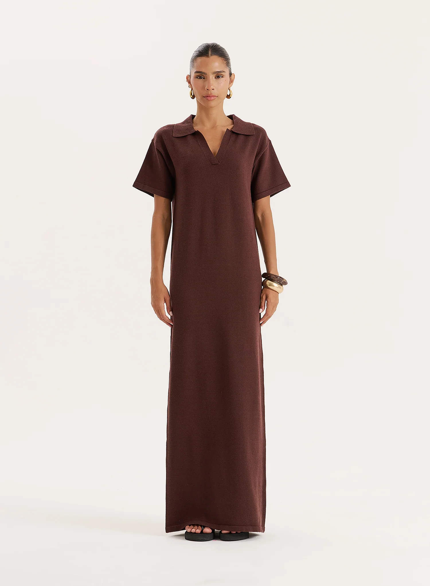 Chocolate Knitted Rugby Maxi Dress- Esme | 4th & Reckless