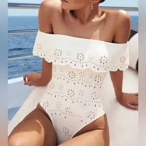 Elegant White Off-Shoulder Swimsuit & Skirt Midi Beach Dress Two Piece Set | Poshmark