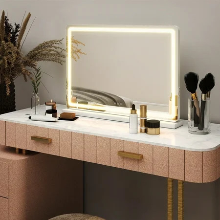 Gianna 19 x22 LED Vanity Mirror with Lights Dimmable 3-Color Modes Touch Screen Makeup Mirror for Dressing Table White Square Design | Walmart (US)