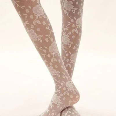 Anthropologie Womens Lace Floral Tights Sz M Cream Made in Italy Flirty NEW | eBay US