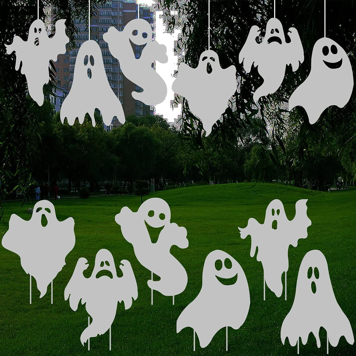 Halloween Outdoor Decorations Yard Signs Stakes - 6PCS Ghost Lawn Decorations Signs with Spooky F... | Amazon (US)