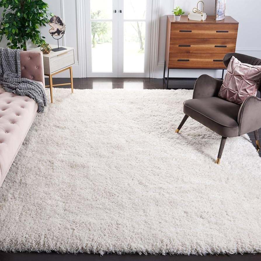 SAFAVIEH Area Rug 8x10 - Luxe Shag Collection - Large - Bone, Handmade, Ultra Plush Thick Pile, I... | Amazon (US)