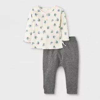 Grayson Mini Baby Boys' French Terry Jersey Henley Top & Bottom Set - Charcoal Gray | Target