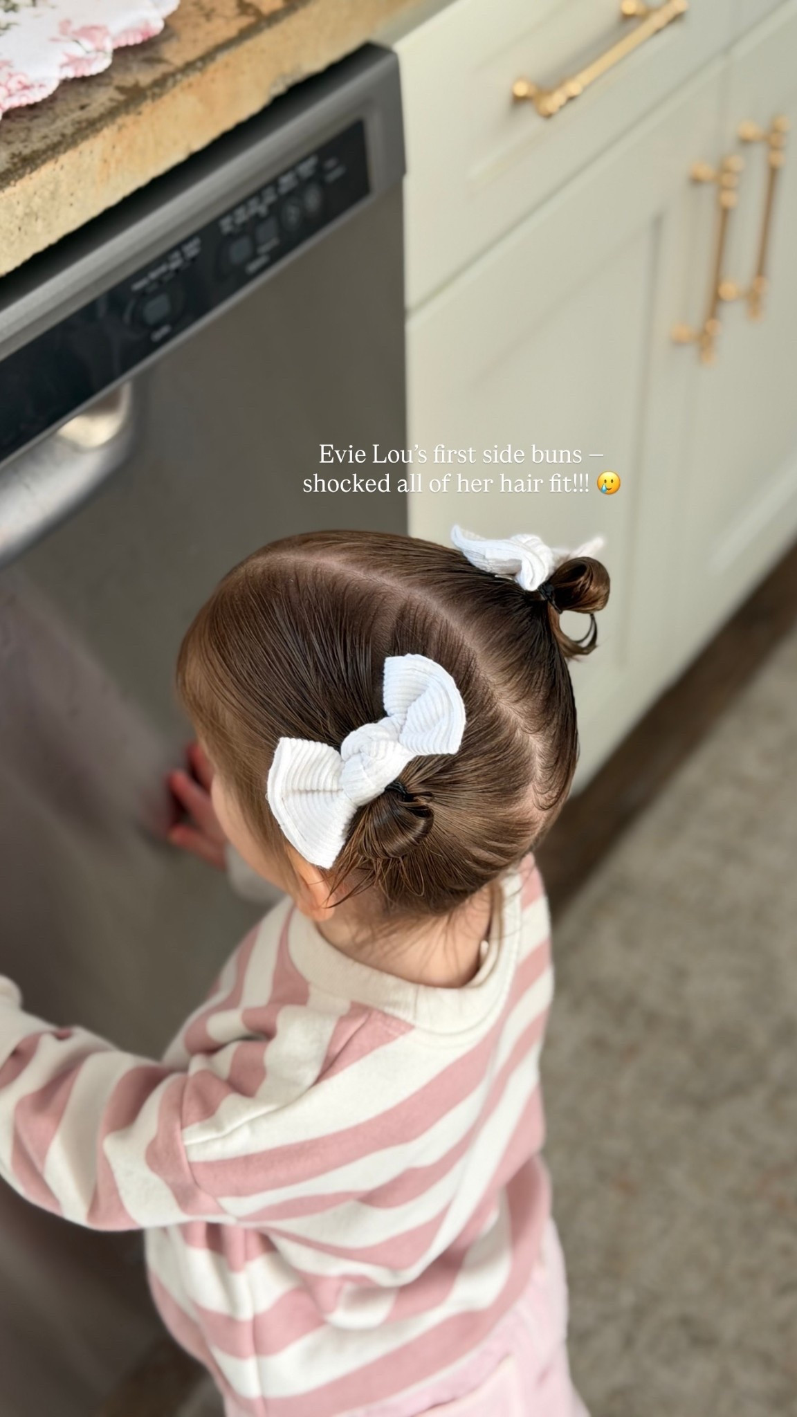 Evie Lou’s first side buns — shocked all of her hair fit!!! 🥲