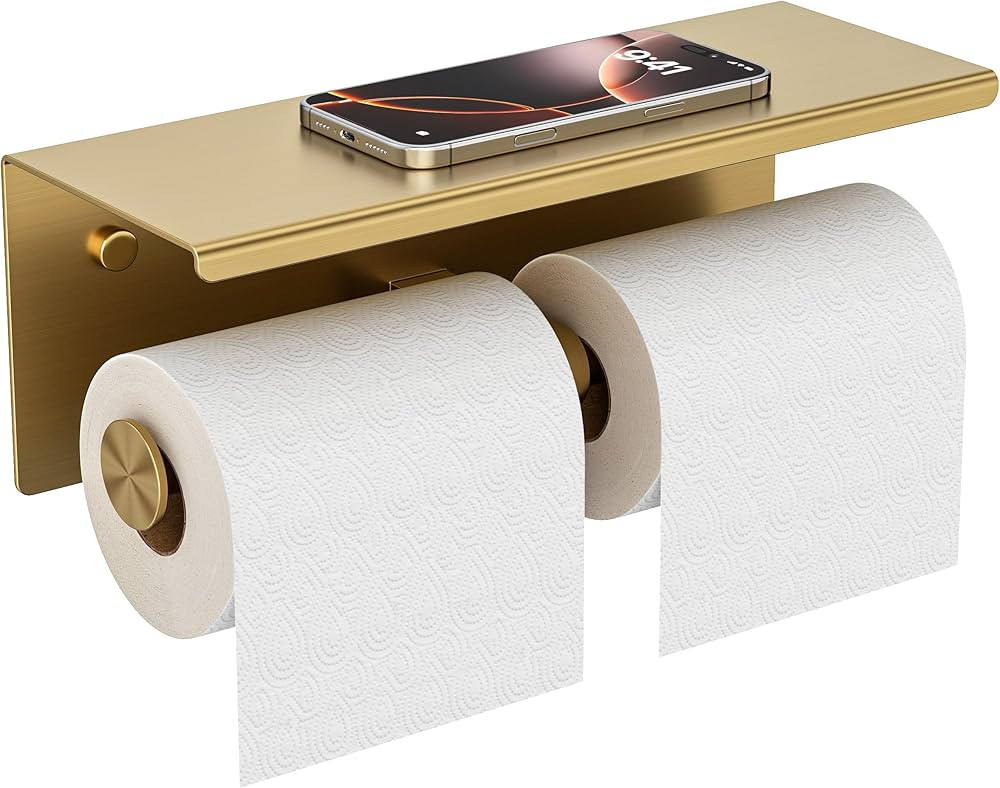 FORIOUS Double Toilet Paper Holder with Shelf, 304 Stainless Steel Wall Mount Tissue Roll Holder ... | Amazon (US)