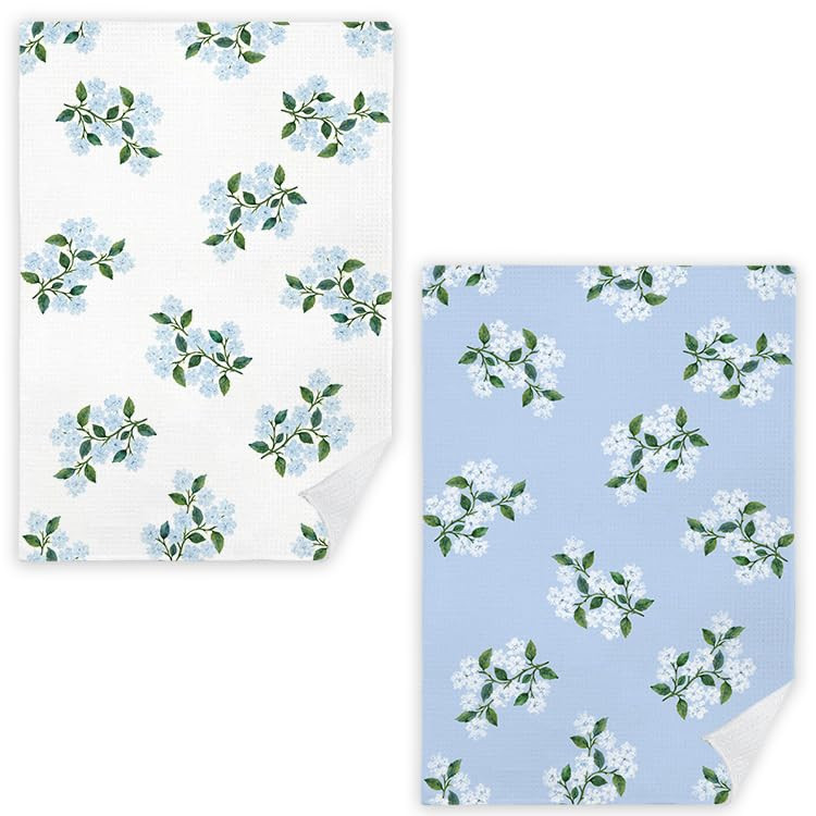 Blue Hydrangea Floral Kitchen Towels Set of 2, Farmhouse Spring Flower Dish Tea Towels for Kitche... | Amazon (US)