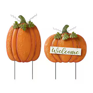 Glitzhome Fall Metal Embossed Glitter Pumpkin Yard Stake or Porch Decor (Set of 2 ) 2005600030 - ... | The Home Depot