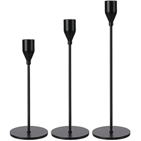SUJUN Matte Black Candle Holders Set of 3 for Taper Candles, Decorative Candlestick Holder for Weddi | Amazon (US)