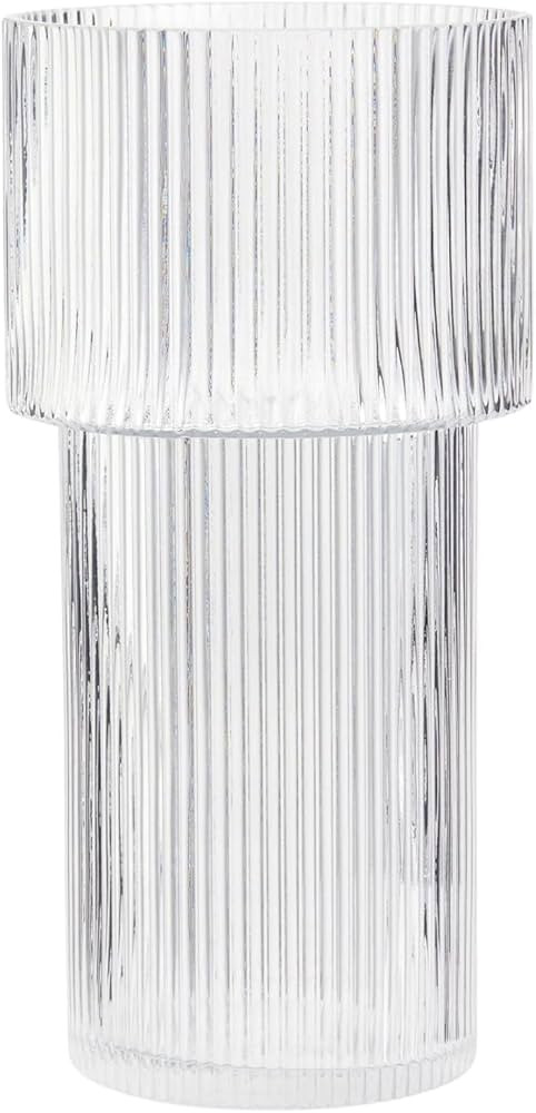 YANWE1 Ribbed Glass Vase, Clear Glass Vase, Flower Vase for Centerpieces, Tall Vase, Large Glass ... | Amazon (US)