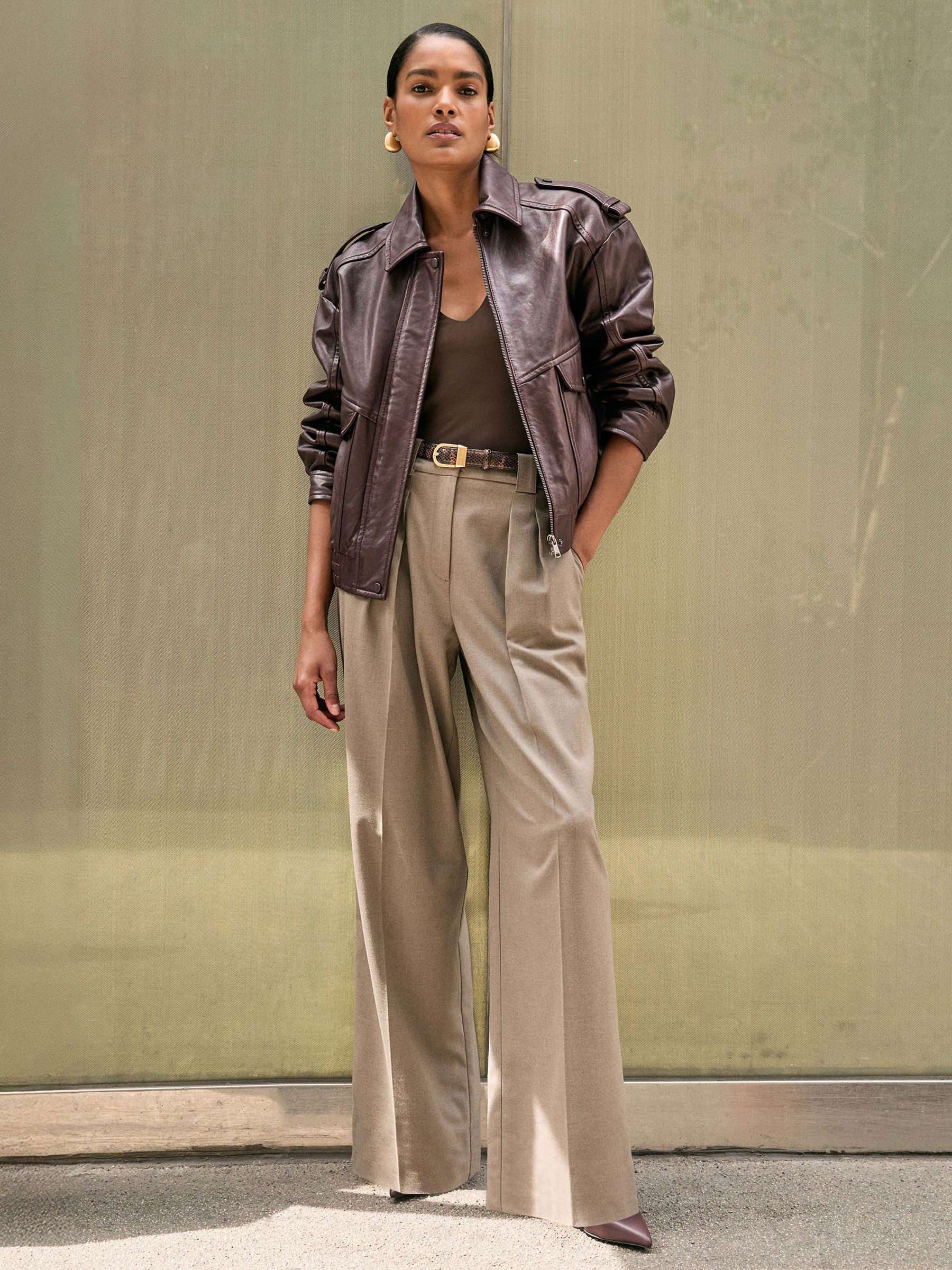 Oversized Leather Jacket in Aubergine | Reiss UK