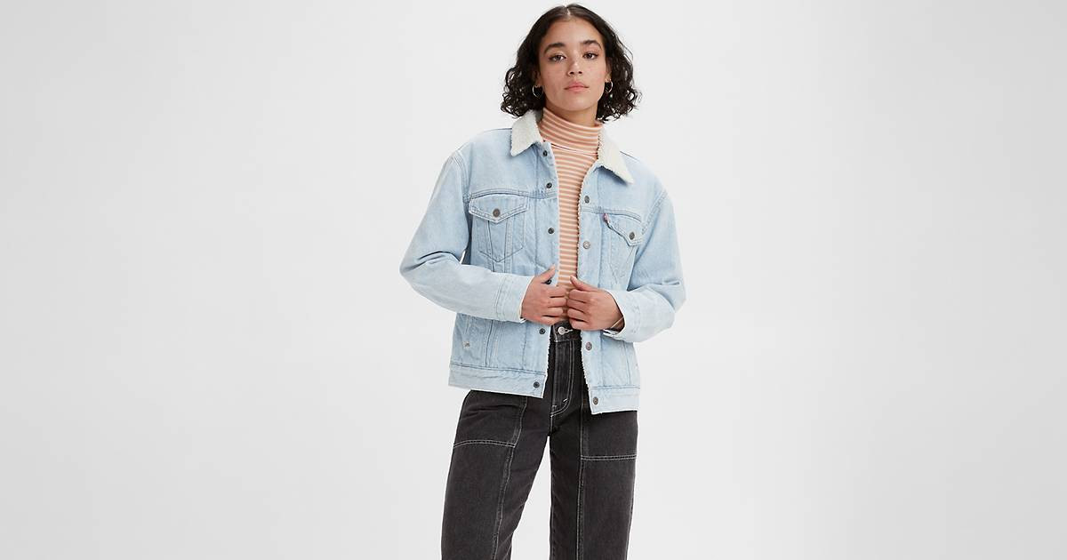 Levi’s® Sherpa Ex-boyfriend Trucker Jacket - Light Wash | Levi's® US | LEVI'S (US)