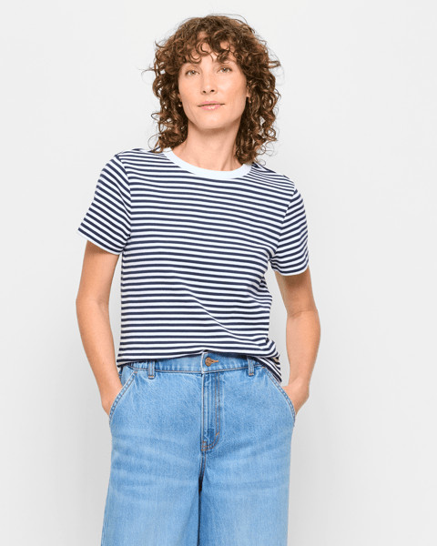 Australian Cotton Interlock Neat T-Shirt - Navy / White Stripe | Target AU