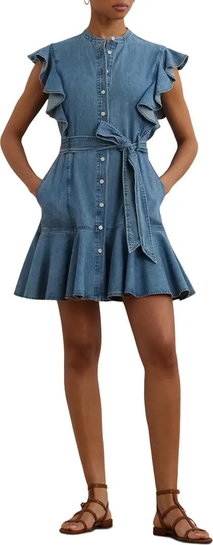 Lauren Ralph Lauren Flutter Sleeve Belted Denim Minidress | Nordstrom | Nordstrom