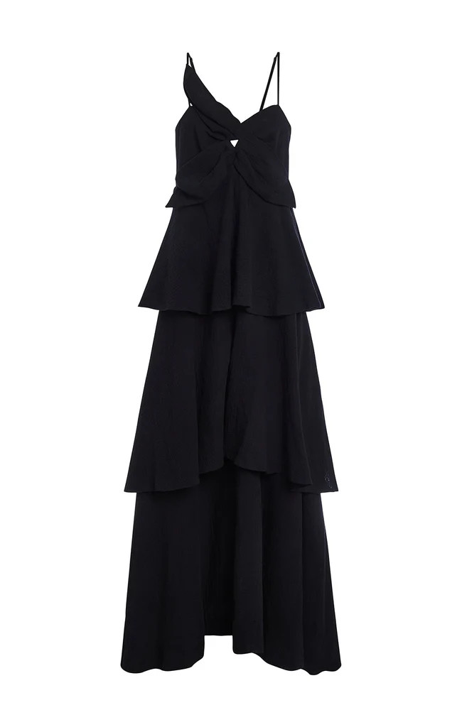 Black Gauze Maxi Dress With Floral Appliqué | Etcetera