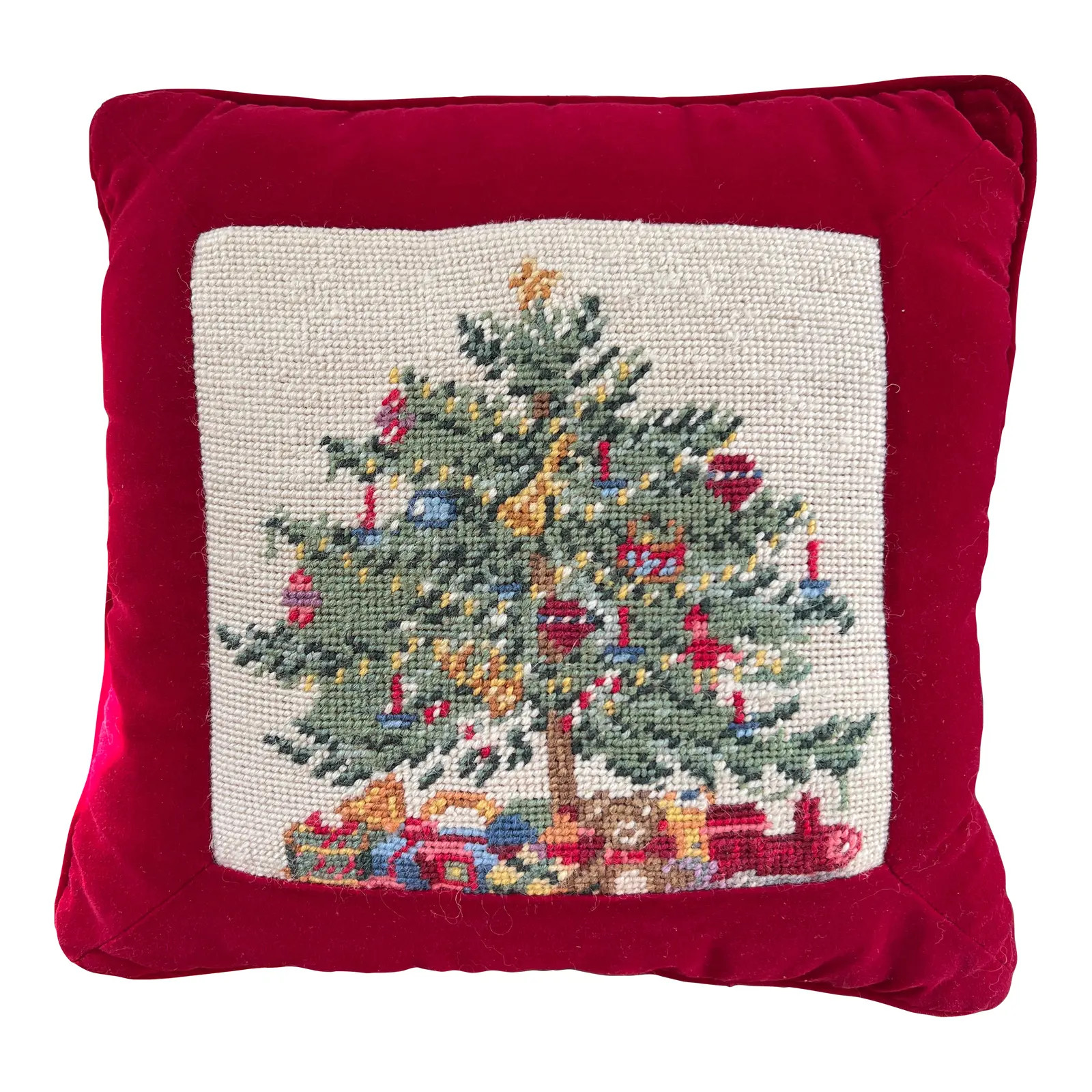 Vintage Needlepoint Christmas Tree Pillow | Chairish