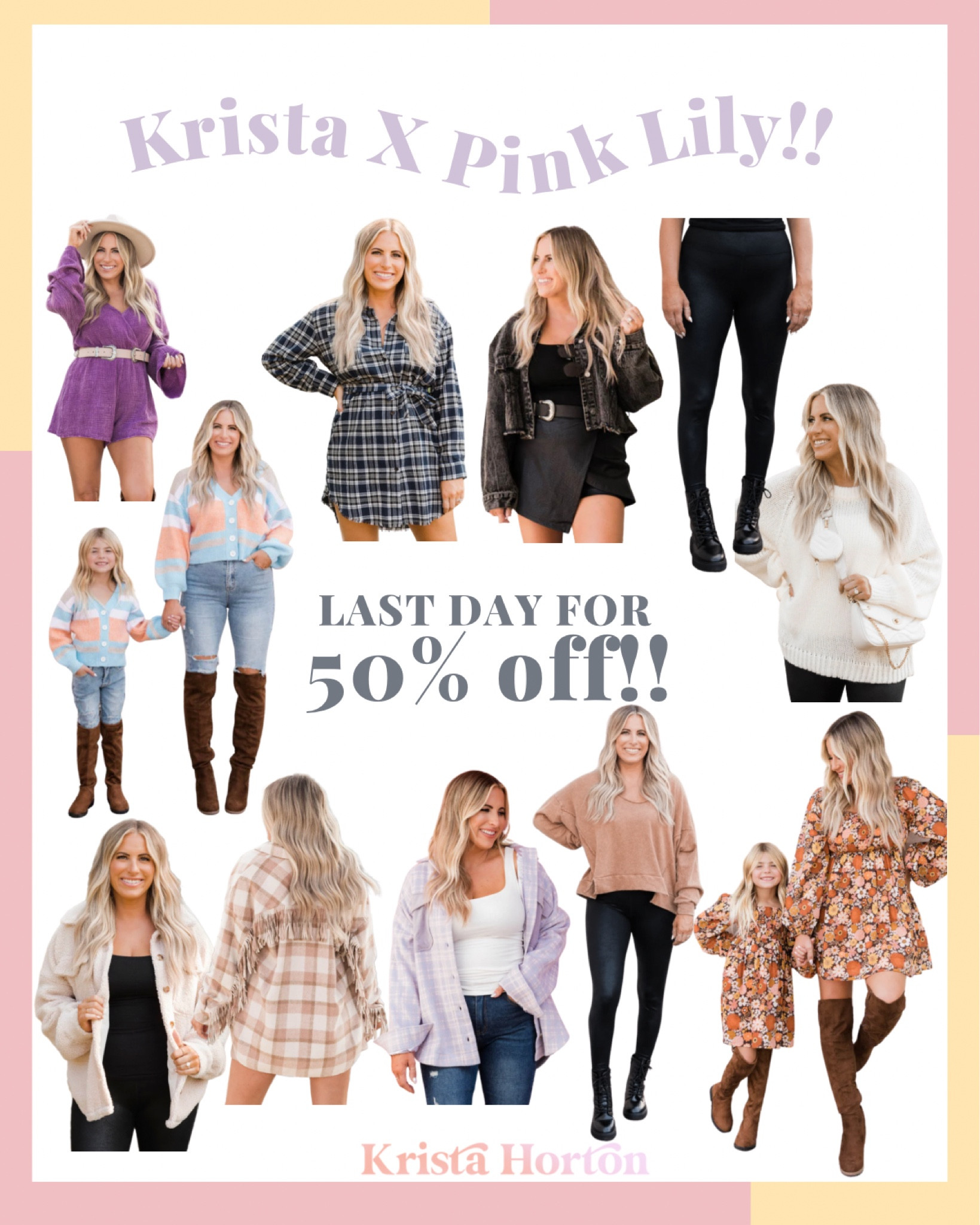 Last day to shop my PL line with 50% off!!

#kristahortonxpinklily #womensfashion #shacket #seeater #jacket #denimjacket #fringe #teddyjacket #salealert #pullover #mommyandmini #twinning 

#LTKsalealert #LTKstyletip #LTKfamily