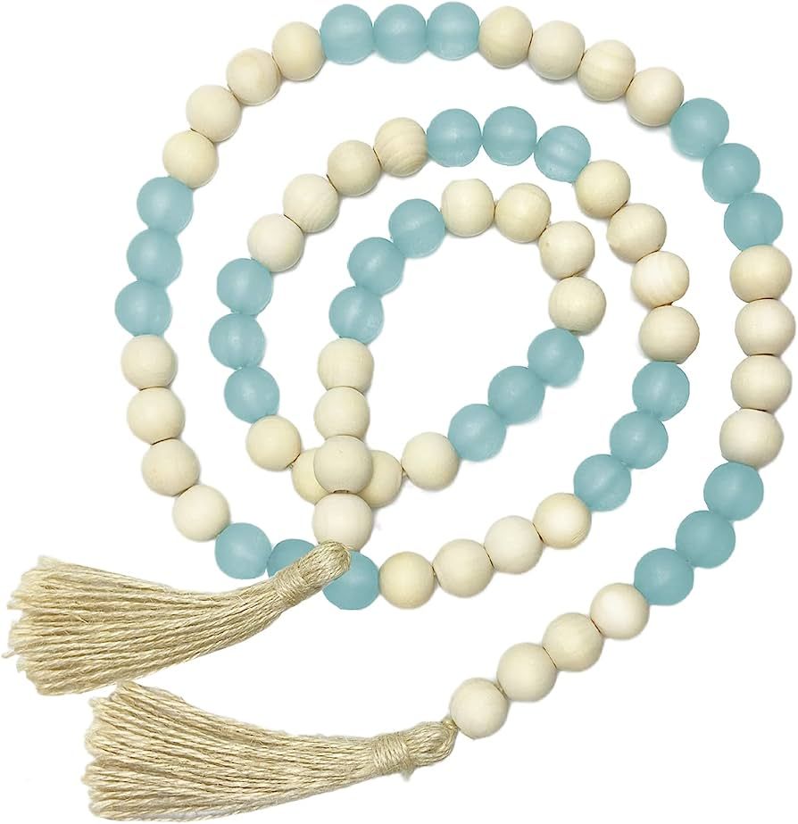 OMISHE Wood Bead Garland with Tassels 55 Inches, Handmade Wooden Beads with Round Acrylic Beads, ... | Amazon (US)