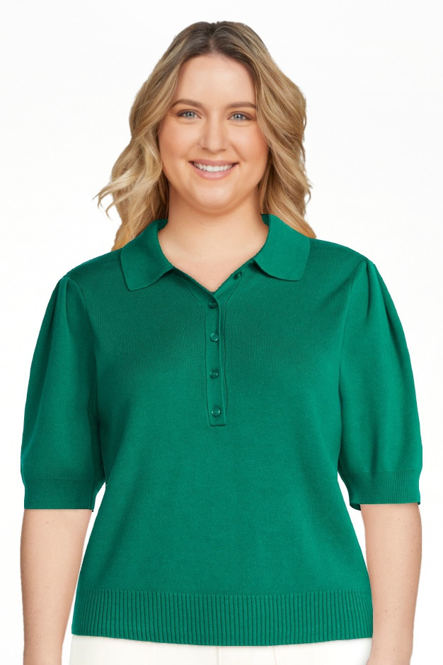 Free Assembly Women's and Women's Plus Collared Sweater Tee with Puff Sleeves, Lightweight, Sizes... | Walmart (US)