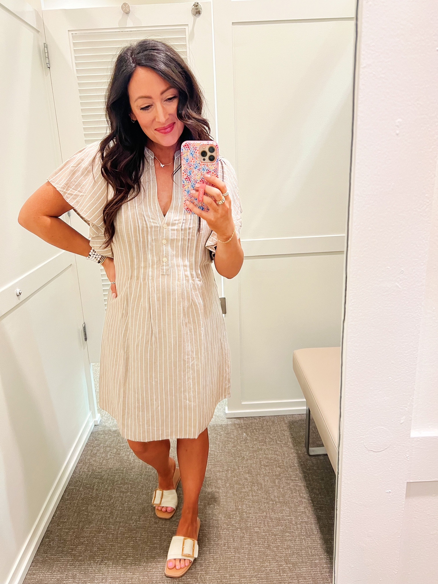 LOFT TRY ON :: wearing an XS but needed my true size small because it was tight across the chest. SO cute & a lightweight, not itchy fabric 
• sandals are true to size & very comfy 

#LTKsalealert #LTKbump #LTKunder50