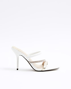White Diamante Strap Heeled Sandals | River Island (UK & IE)