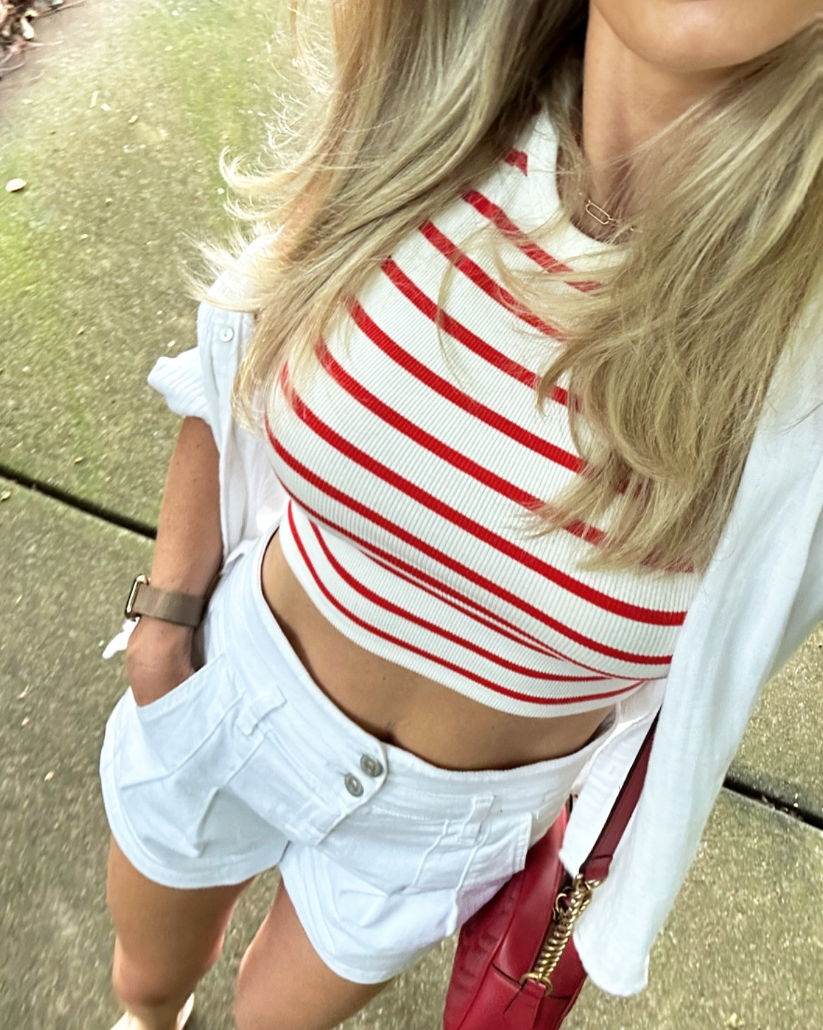 Pops of red 😍 / July 4th outfit idea

Wearing top and shirt size small, sized up in shorts to 27

#july4thoutfit #redstripes #redbag #redandwhite #highwaistedshorts #summercasual #summerstripes

#LTKxNSale #LTKSaleAlert #LTKSummerSales