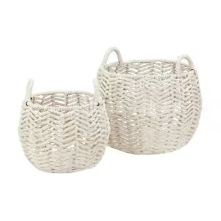 StyleWell Ivory Round Water Hyacinth Decorative Basket with Handles (Set of 2) BA1712123-IVY | The Home Depot