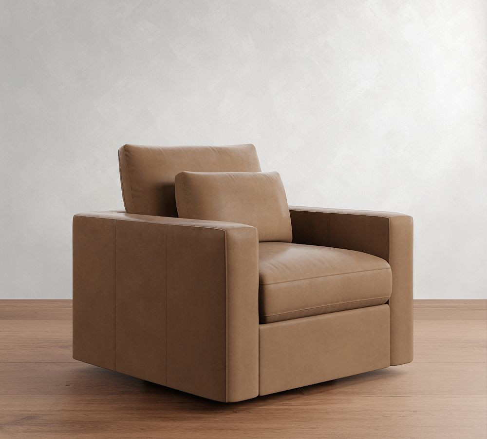 Westwood Square Arm Deep Seat Leather Swivel Chair | Pottery Barn (US)