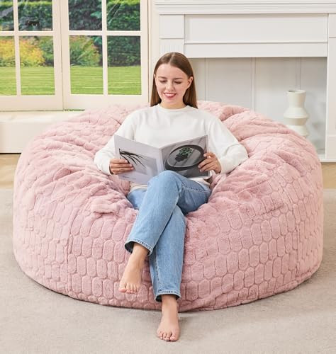 Hobestluk Bean Bag Chairs Adult Bean Bags with Fluffy Cover, Large Beanbag Chair with Filler Giant Bean Bag Chairs for Adults for Living Room, Bedroom (Pink, 4FT - 44” x 44” x 24”) | Amazon (US)