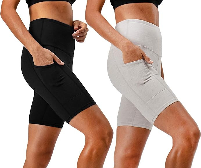 DEVOPS Women's 2-Pack High Waist Workout Yoga Running Exercise Shorts with Side Pockets | Amazon (US)