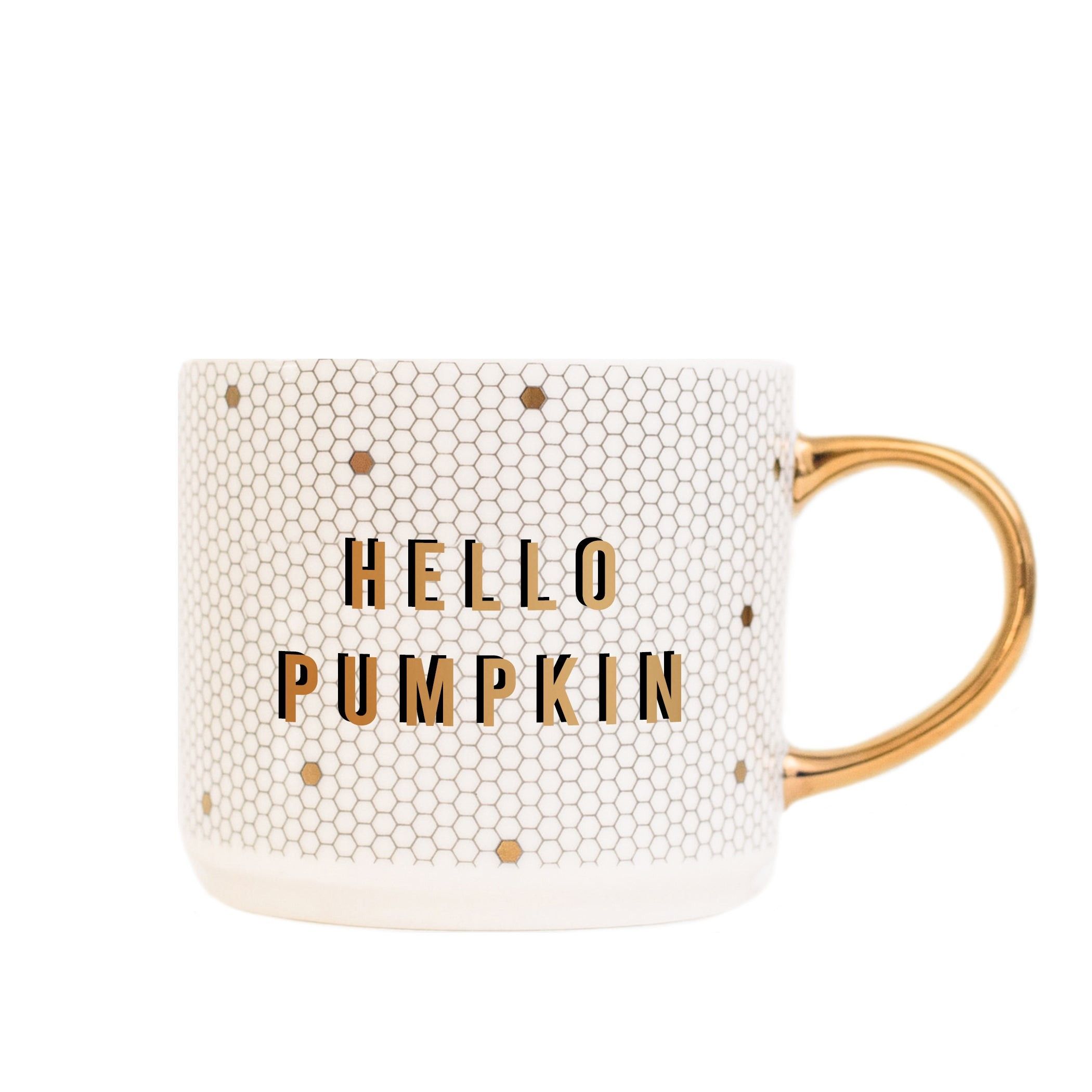 Hello Pumpkin - White + Gold Honeycomb Tile Coffee Mug | Sweet Water Decor, LLC