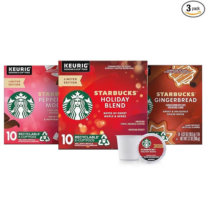 Starbucks Holiday Bundle K-Cup Coffee Pods - Holiday Blend for Keurig Brewers - 3 boxes (30 pods ... | Amazon (US)