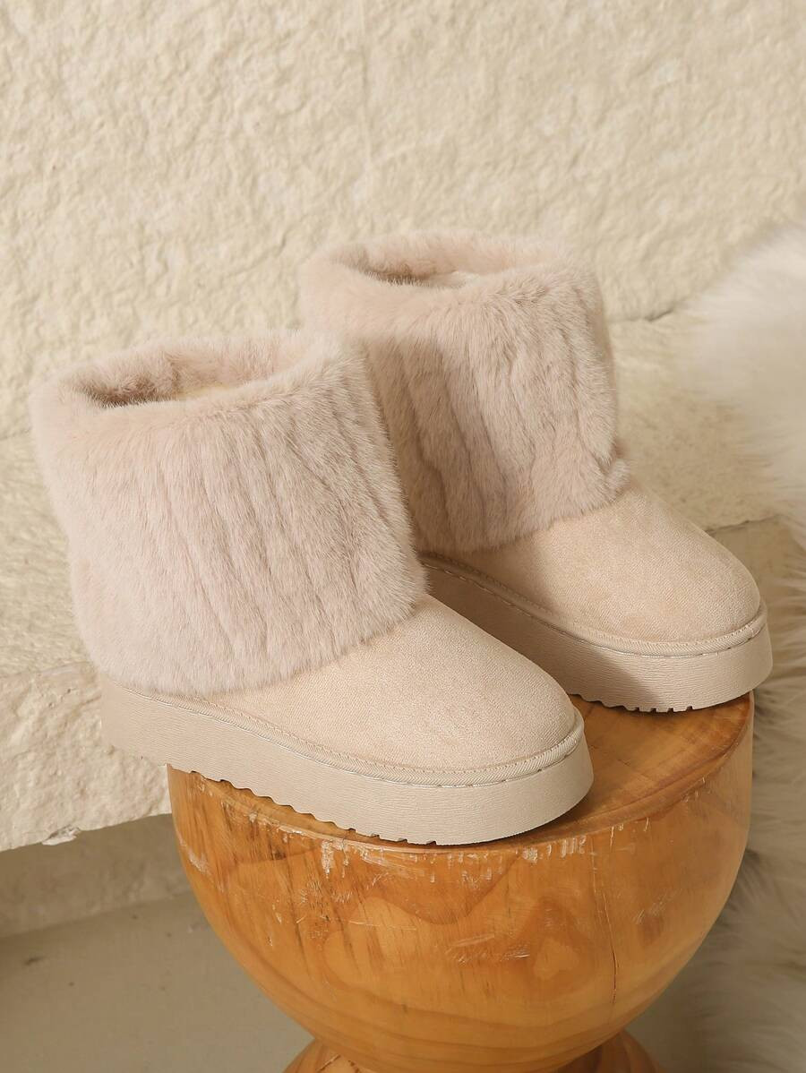 1pair Women's Solid Color Mid-Calf Furry Snow Boots With Thick PVC Soles, Fur Trimmed Top, Cozy A... | SHEIN