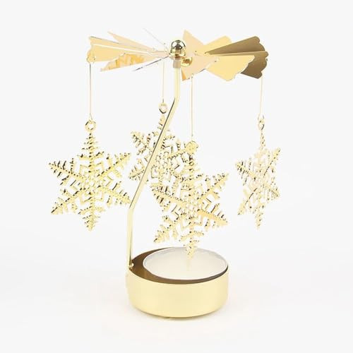 Rotating Candle Holder, Romantic Metal Tealight Candlestick Spinner Carousel Candle Tea Light Holder for Christmas Home Decor(Snowflake,Gold) | Amazon (US)