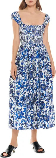 Vivian Floral Smocked Bodice Cotton A-Line Dress | Nordstrom