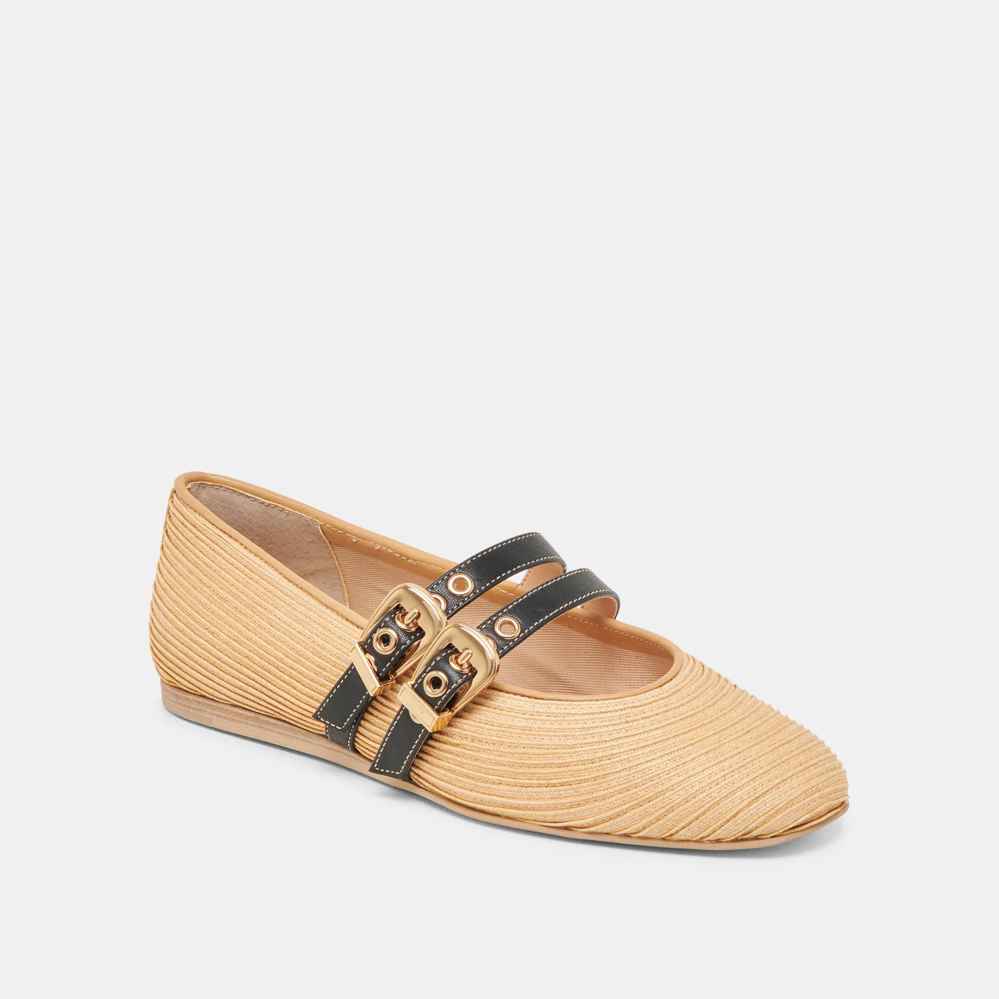 BAYLEE WIDE BALLET FLATS NATURAL RAFFIA | DolceVita.com